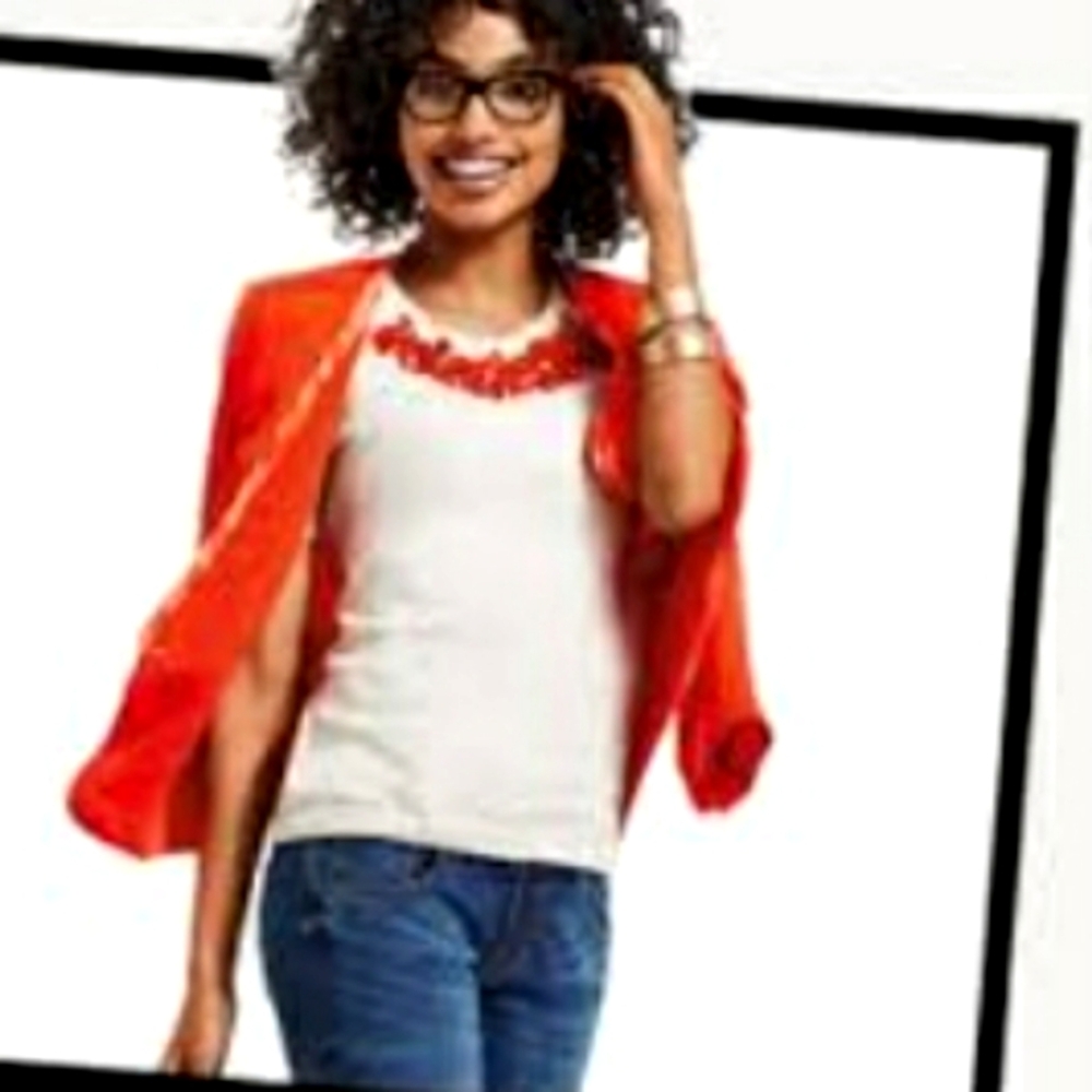 Cabi sweater  candy red rocks decor Carol Love collection short sleeve